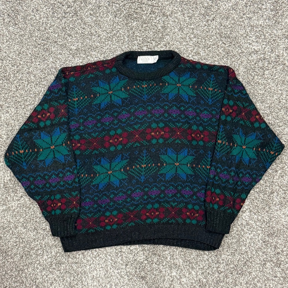 Vintage‎ 80s Sears Fair Isle Sweater Mens XL Geometric Snowflake USA Made